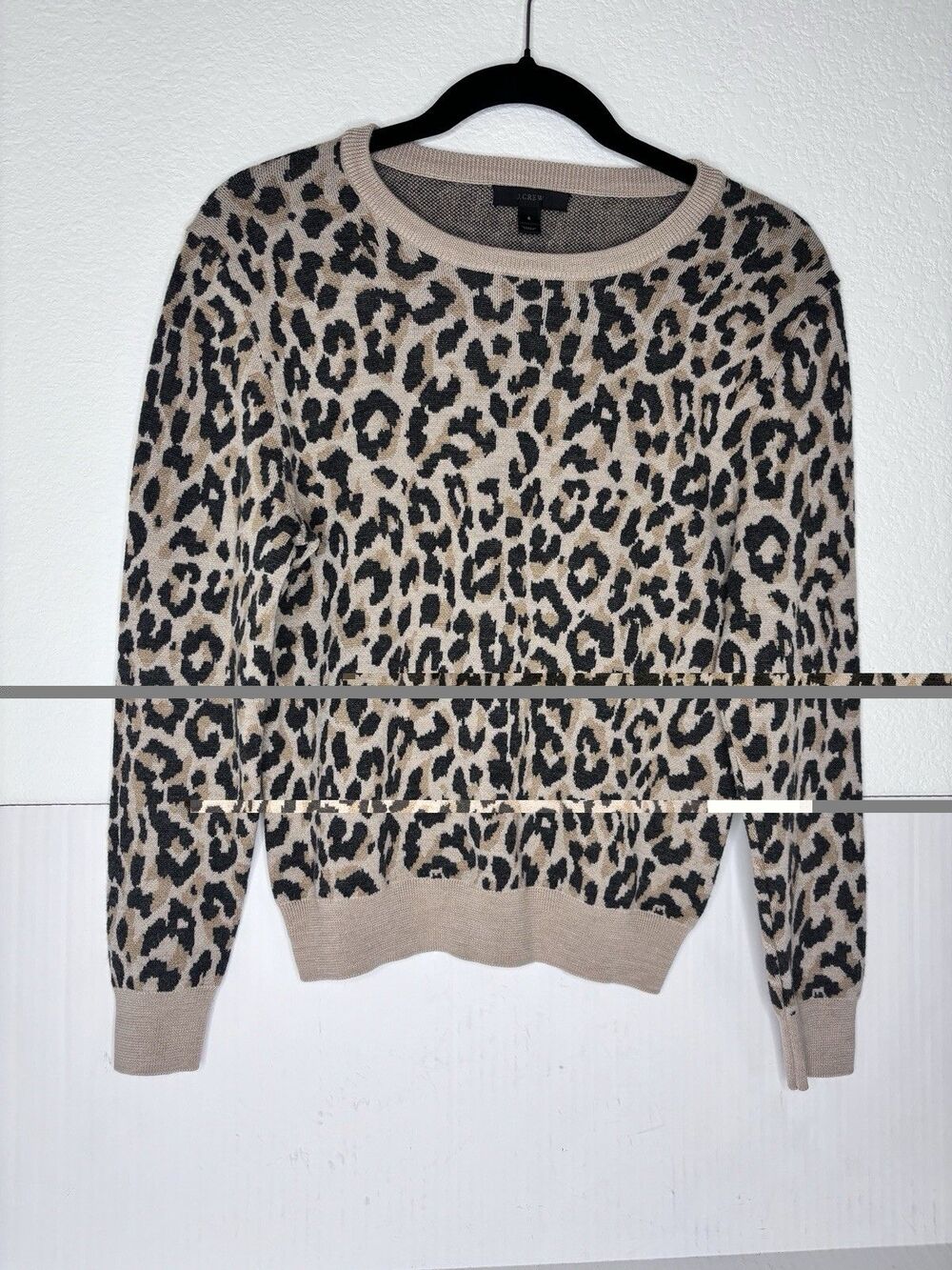 J.Crew Women's 100% Merino Wool Crewneck Leopard Print Pullover Sweater Small